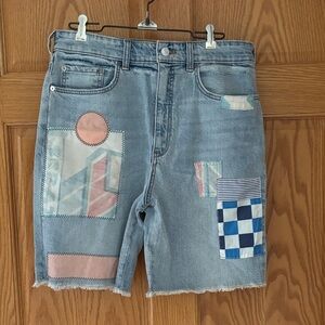 Anthropologie Patchwork Denim Shorts - Blue and Pink Pilcro